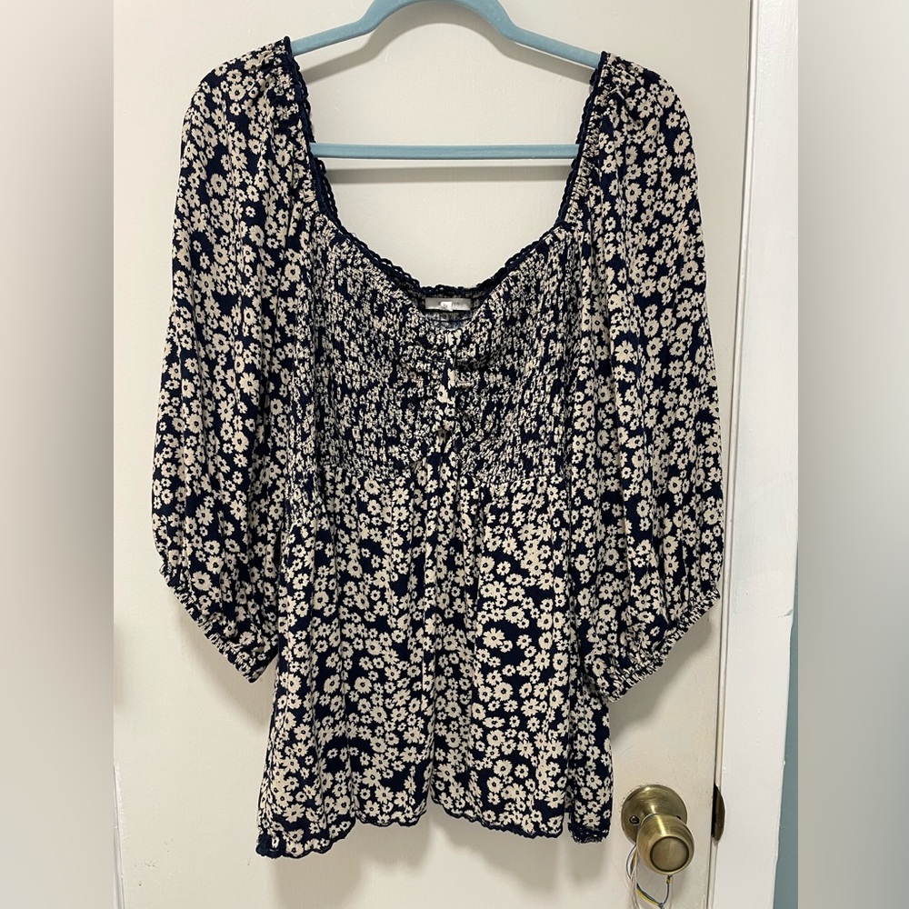 Maurices Navy and White Floral Blouse